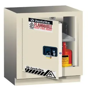 JUSTRITE 882417 Flammable Safety Cabinet, 15 Gallon, 1 Shelf, 1 Door, 24 Inch Size, Light Neutral | CD8CMD