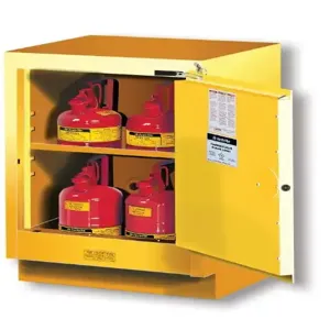 JUSTRITE 882420 Flammable Safety Cabinet, 15 Gallon, 1 Shelf, 1 Door, 24 Inch Size, Yellow | CD8CME