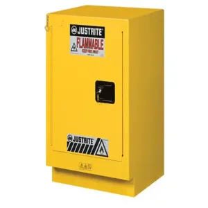 JUSTRITE 882430 Flammable Safety Cabinet, 1 Shelf, 1 Door, Self Close, 15 Gallon, 1 Shelf, 1 Door, Yellow | AA4ZZX 13M495