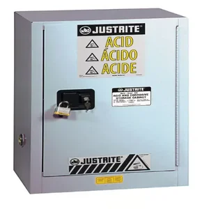 JUSTRITE 8825042 Corrosive/Acid Safety Cabinet, Manual Close, 15 Gallon, Silver | CD8CML