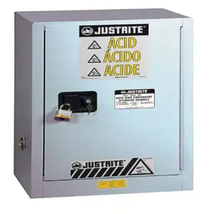 JUSTRITE 8825242 Corrosive/Acid Safety Cabinet, Self Close, 15 Gallon, Silver | CD8CMT