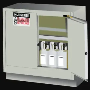 JUSTRITE 884827 Flammable Safety Cabinet, 31 Gallon, 1 Shelf, 2 Doors, 48 Inch Size, Light Neutral | CD8CPE