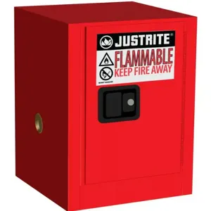 JUSTRITE 890401 Flammable Safety Cabinet, Countertop, 1 Shelf, 1 Door, Manual Close, 4 Gallon, Red | CD8CPN 8904011