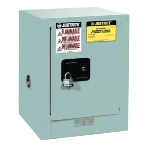 JUSTRITE 890403 Sicherheitsschrank für brennbare Stoffe, Arbeitsplatte, 4 Gallonen, 1 Regal, 1 Tür, manuelle Schließung, grau | CD8CPR