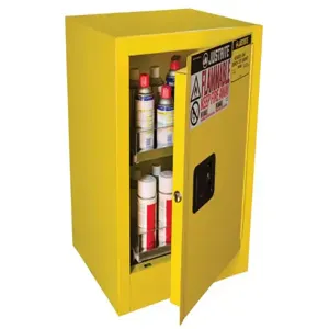 JUSTRITE 890500 Paint Safety Cabinet, 1 Door, Manual Close, 2 Drawers, Manual Close, 4 Gallon, Yellow | AB4LER 1YNG6 / 8905001