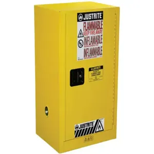 JUSTRITE 891200 Compact Safety Cabinet, 1 Door, Manual Close, 45L Capacity, Yellow | AB4LEF JCB8912001, 8912001