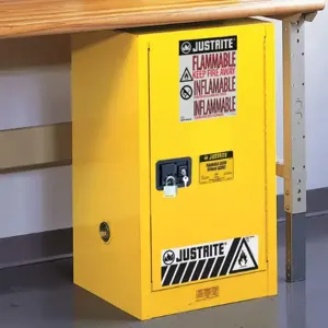 JUSTRITE 891220 Compact Safety Cabinet, 1 Door, Self Close, 45L Capacity, 889 x 591 x 457 mm Size, Yellow | AB4LEG JCB8912201, 8912201