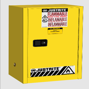 JUSTRITE 891530 Paint Safety Cabinet, 2 Shelves, 1 Door, Self Close, 20 Gallon, Yellow | CD8CRG