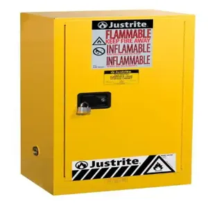 JUSTRITE 891510 Paint Safety Cabinet, 2 Shelves, 1 Door, Manual Close, 20 Gallon, Yellow | CD8CRB