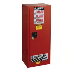 JUSTRITE 891511 Paint Safety Cabinet, 2 Shelves, 1 Door, Manual Close, 20 Gallon, Red | AA6ABL 13M532 / 8915111