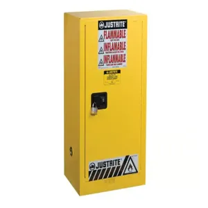 JUSTRITE 891520 Compact Safety Cabinet, 1 Door, Self Close, 15 Gallon, 1118 x 591 x 457mm Size, Yellow | AD8BLK JCB8915201, 8915201