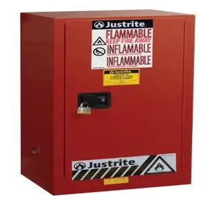 JUSTRITE 891521 Flammable Safety Cabinet, 1 Shelf, 1 Door, Self Close, 15 Gallon, Red | CD8CRC