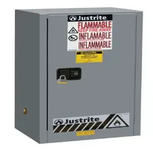 JUSTRITE 891523 Flammable Safety Cabinet, 1 Shelf, 1 Door, Self Close, 15 Gallon, Gray | CD8CRE