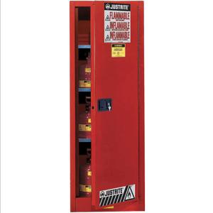 JUSTRITE 892221 Flammable Cabinet, 3 Shelves, 1 Door, Self Close, 22 Gallon, Red | AA6ABV 13M540 / 8922211