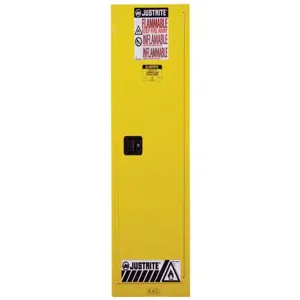 JUSTRITE 892220 Slimline Safety Cabinet, Self Close, 22 Gallon, 1651 x 591 x 457 mm Size, Yellow | CD8CRX JCB8922201, 8922201