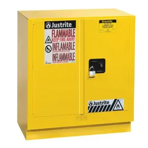 JUSTRITE 892300 Flammable Safety Cabinet, Undercounter, Manual, 22 Gallon, 889 x 889 x 559mm Size, Yellow | CD8CTE JCB8923001, 8923001