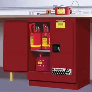 JUSTRITE 892301 Flammable Safety Cabinet, 1 Shelf, 2 Doors, Manual Close, 22 Gallon, Red | CD8CTF