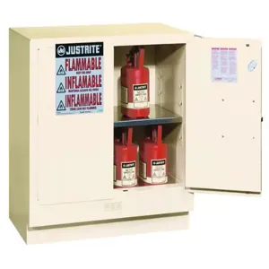 JUSTRITE 892305 Flammable Safety Cabinet, 1 Shelf, 2 Doors, Manual Close, 22 Gallon, White | CD8CTJ 8923051