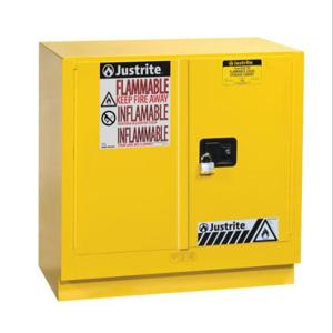 JUSTRITE 892320 Flammable Safety Cabinet, 2 Door Self Close, 83L, 889 x 889 x 559mm Size, Yellow | AB4LEK JCB8923201, 8923201