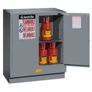 JUSTRITE 892323 Flammable Safety Cabinet, 1 Shelf, 2 Doors, Self Close, 22 Gallon, Gray | CD8CTM