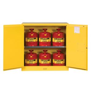 JUSTRITE 8930008 Sicherheitsschrank für brennbare Stoffe mit Dosen 30 Gallonen, 2 Türen, manuelles Schließen, Gelb | CD8CTP