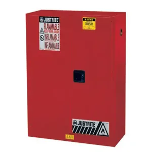 JUSTRITE 893001 Flammable Safety Cabinet, 1 Shelf, 2 Doors, Manual Close, 30 Gallon, Red | CD8CTQ 8930011