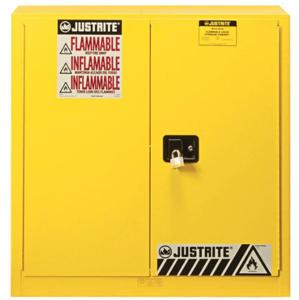 JUSTRITE 893090 Paint Safety Cabinet, 40 Gallon, 3 Shelves, 1 Bi-Fold Self-Close Door, Yellow | CD8CUL