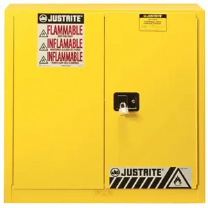 JUSTRITE 893010 Paint Safety Cabinet, 3 Shelves, 2 Doors, Manual Close, 40 Gallon, Yellow | CD8CTW