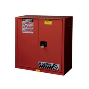 JUSTRITE 893091 Paint Safety Cabinet, 40 Gallon, 3 Shelves, 1 Bi-Fold Self-Close Door, Red | CD8CUM