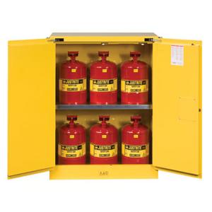 JUSTRITE 8930208 Flammable Safety Cabinet, 30 Gallon, 2 Doors, Self-Close, 6 Can, Yellow | CD8CTY