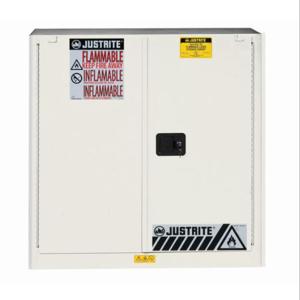 JUSTRITE 8930253 Sicherheitsschrank für brennbare Stoffe, 1 Regal, 2 Türen, selbstschließend, 30 Gallonen, Weiß | CD8CUD