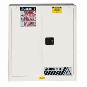 JUSTRITE 893025 Flammable Safety Cabinet, 1 Shelf, 2 Doors, Self Close, 30 Gallon, White | CD8CUC 8930251