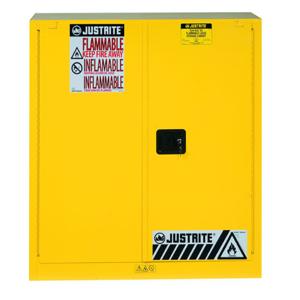 JUSTRITE 893030 Paint Safety Cabinet, 3 Shelves, 2 Doors, Self Close, 40 Gallon, Yellow | CD8CUE