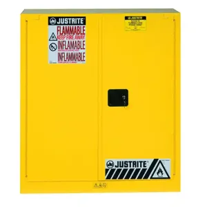 JUSTRITE 893030 Paint Safety Cabinet, 3 Shelves, 2 Doors, Self Close, 40 Gallon, Yellow | CD8CUE