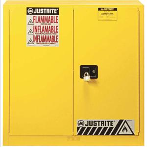 JUSTRITE 893080 Sicherheitsschrank für brennbare Stoffe, 30 Gallonen, 1 Regal, 1 selbstschließende Falttür, Gelb | CD8CUG