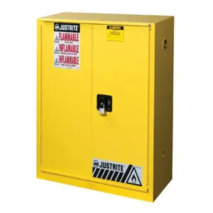 JUSTRITE 893080 Flammable Safety Cabinet, 30 Gallon, 1 Shelf, 1 Bi-Fold Self-Close Door, Yellow | CD8CUG