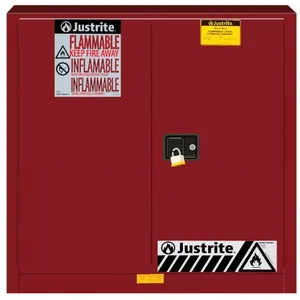 JUSTRITE 893301 Flammable Cabinet, Manual Close, 1 Shelf, 30 Gallon, 35 Inch Height, Red | AA6ACG 13M551 / 8933011