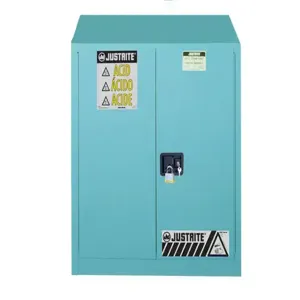 JUSTRITE 893302 Corrosive/Acid Safety Cabinet, 1 Shelf, 2 Doors, Manual Close, 30 Gallon, Blue | CD8CUN