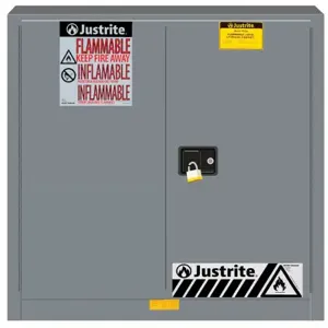 JUSTRITE 893303 Flammable Safety Cabinet, 30 Gallon, 1 Shelf, 2 Doors, Manual Close, Gray | CD8CUP