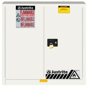 JUSTRITE 893305 Flammable Safety Cabinet, 30 Gallon, 1 Shelf, 2 Doors, Manual Close, White | CD8CUQ