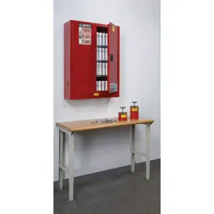 JUSTRITE 8934016 Paint Safety Cabinet, Manual Close, Wallmount, 20 Gallon, Red | CD8CUT