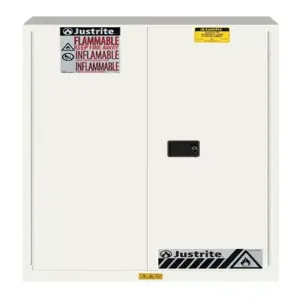 JUSTRITE 894505 Flammable Safety Cabinet, 2 Shelves, 2 Doors, Manual Close, 45 Gallon, White | CD8CUW 8945051