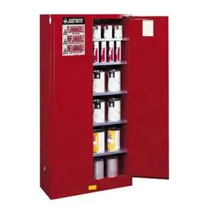 JUSTRITE 894511 Paints And Ink Cabinet, 5 Shelves, 2 Doors, Manual Close, 60 Gallon, Red | AF2NEC 6VTG6 / 8945111