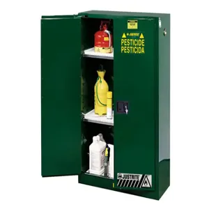 JUSTRITE 894524 Pesticide Safety Cabinet, 2 Shelves, 2 Doors, Self-Close, 45 Gallon, Green | AA6ACM 13M556