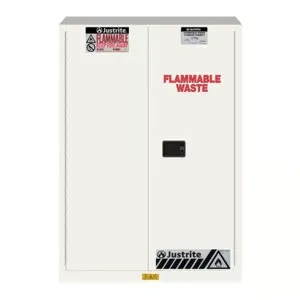 JUSTRITE 8945253 Flammable Safety Cabinet, 2 Shelves, 2 Doors, Self-Close, 45 Gallon, White | CD8CVB