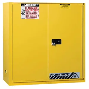 JUSTRITE 894580 Flammable Safety Cabinet, 2 Shelves, 1 Bi-Fold Self-Close Door, 45 Gallon, Yellow | AB4LDY 1YNE7