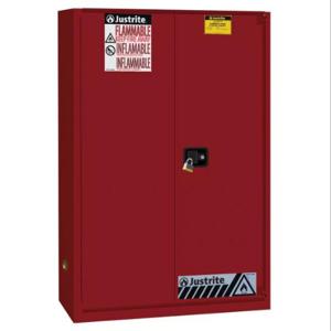 JUSTRITE 894581 Sicherheitsschrank für brennbare Stoffe, 45 Gallonen, 2 Regale, 1 selbstschließende Doppelfalttür, Rot | CD8CVD