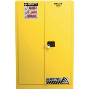 JUSTRITE 894590 Paint Safety Cabinet, 60 Gallon, 5 Shelves, 1 Bi-Fold Self-Close Door, Yellow | CD8CVM