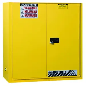 JUSTRITE 894590 Paint Safety Cabinet, 60 Gallon, 5 Shelves, 1 Bi-Fold Self-Close Door, Yellow | CD8CVM