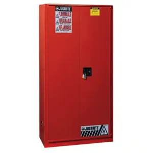 JUSTRITE 894591 Paint Safety Cabinet, 60 Gallon, 5 Shelves, 1 Bi-Fold Self-Close Door, Red | CD8CVN